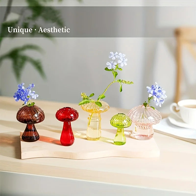 Function Mushroom Glass Vase Mini Plant Container