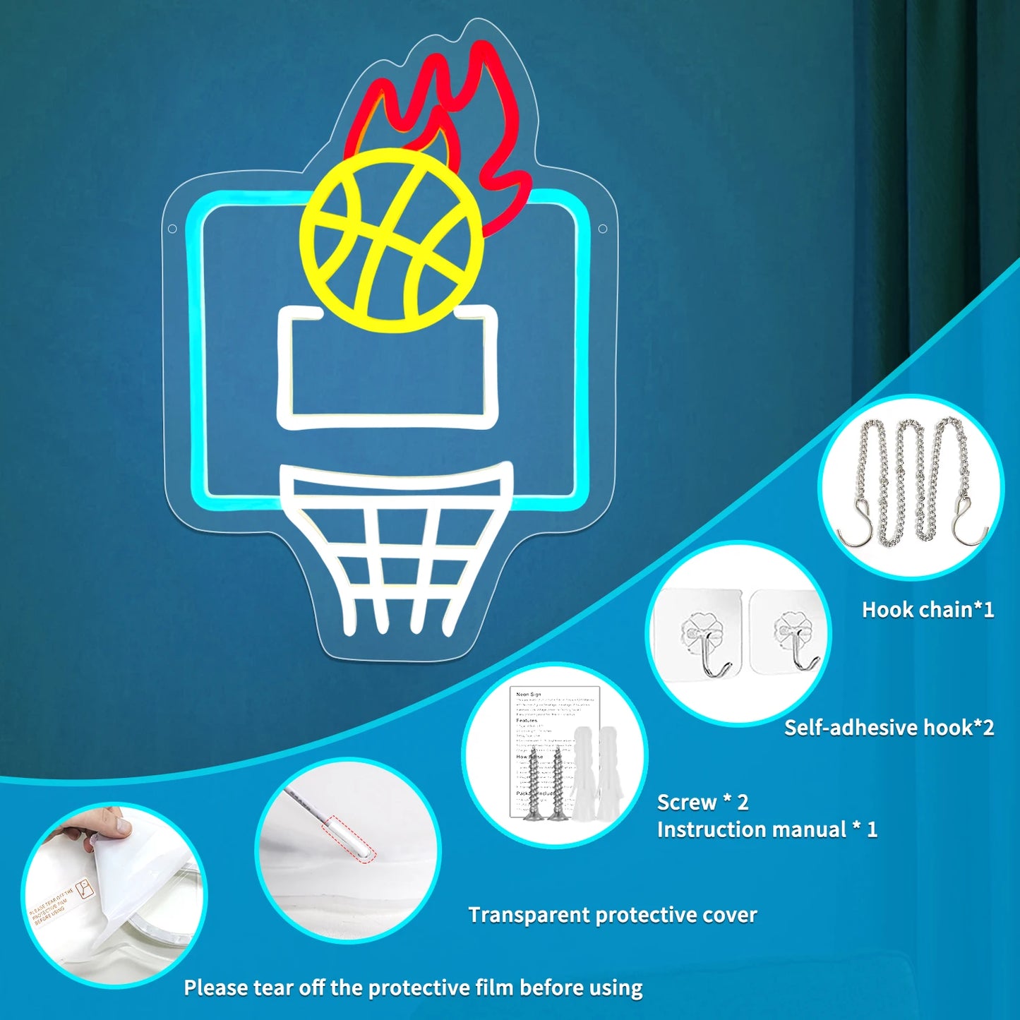 Hign-concerned Basketball Neon Sign Dimmable USB LED Wall Decoration