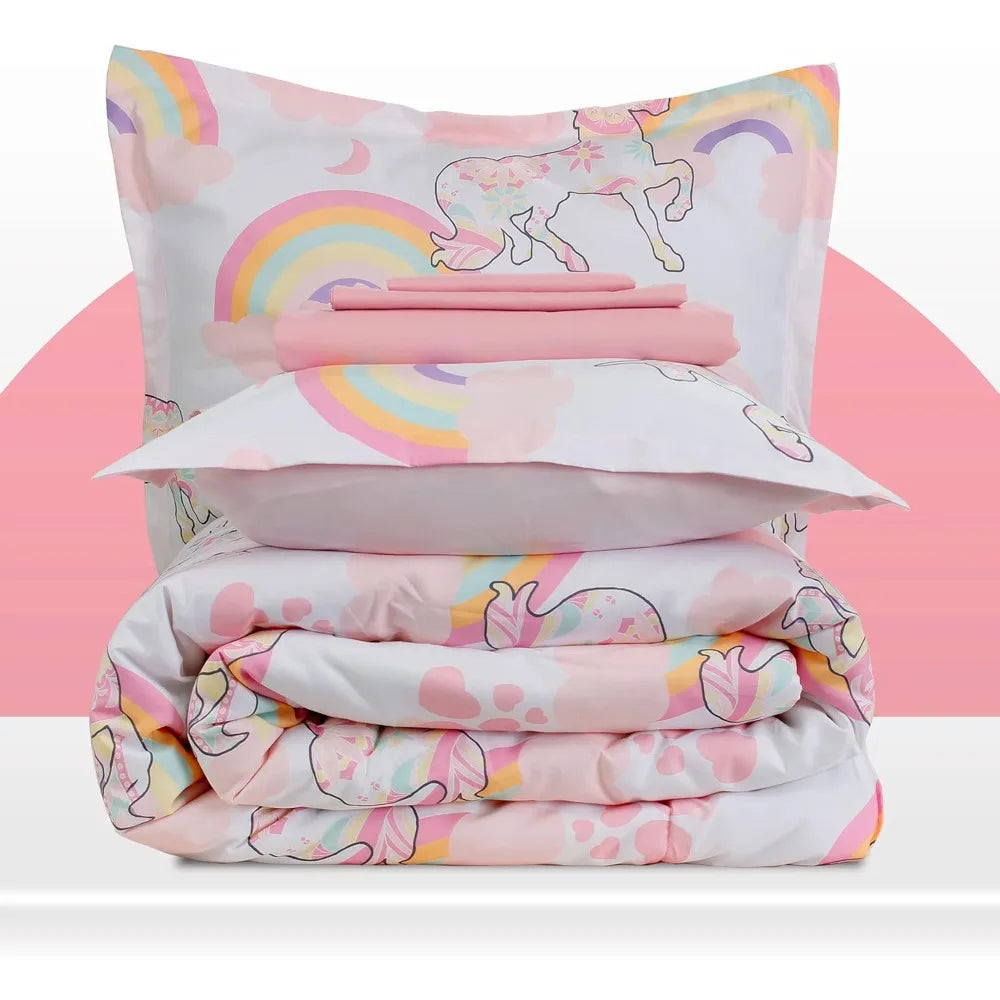 Kids Unicorn Bedding Set 7 Piece With Comforter Sheets Pillowcases