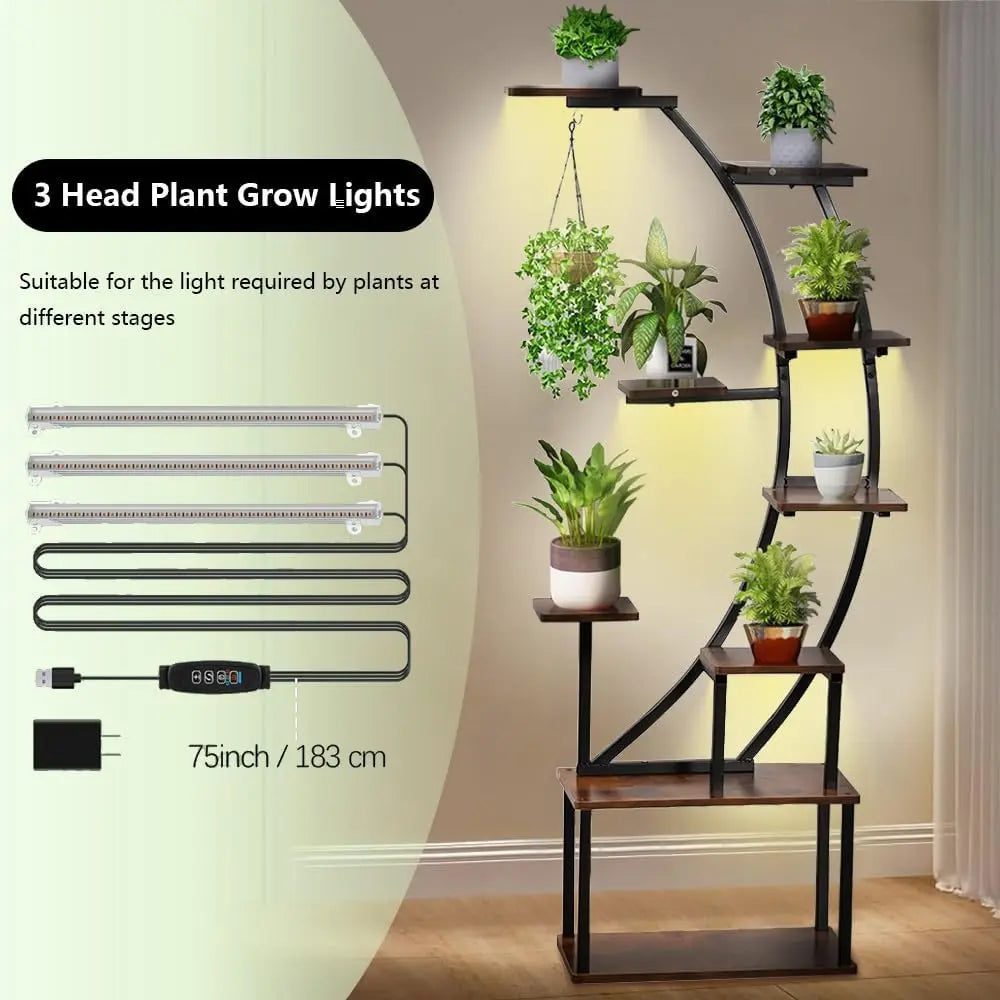Indoor Plant Stand With Grow Light 9-Tier Metal Shelf