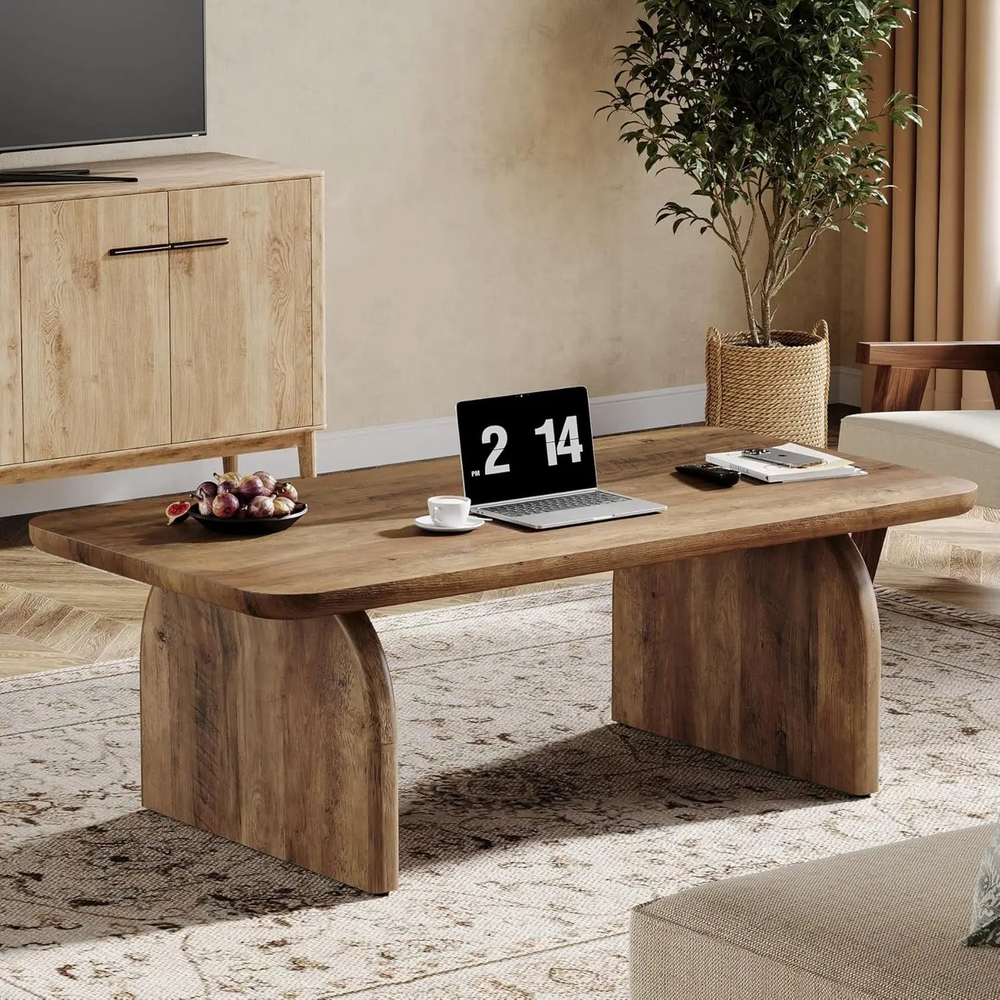 Little Tree Farmhouse Wood Rectangle Coffee Table With Sturdy Base