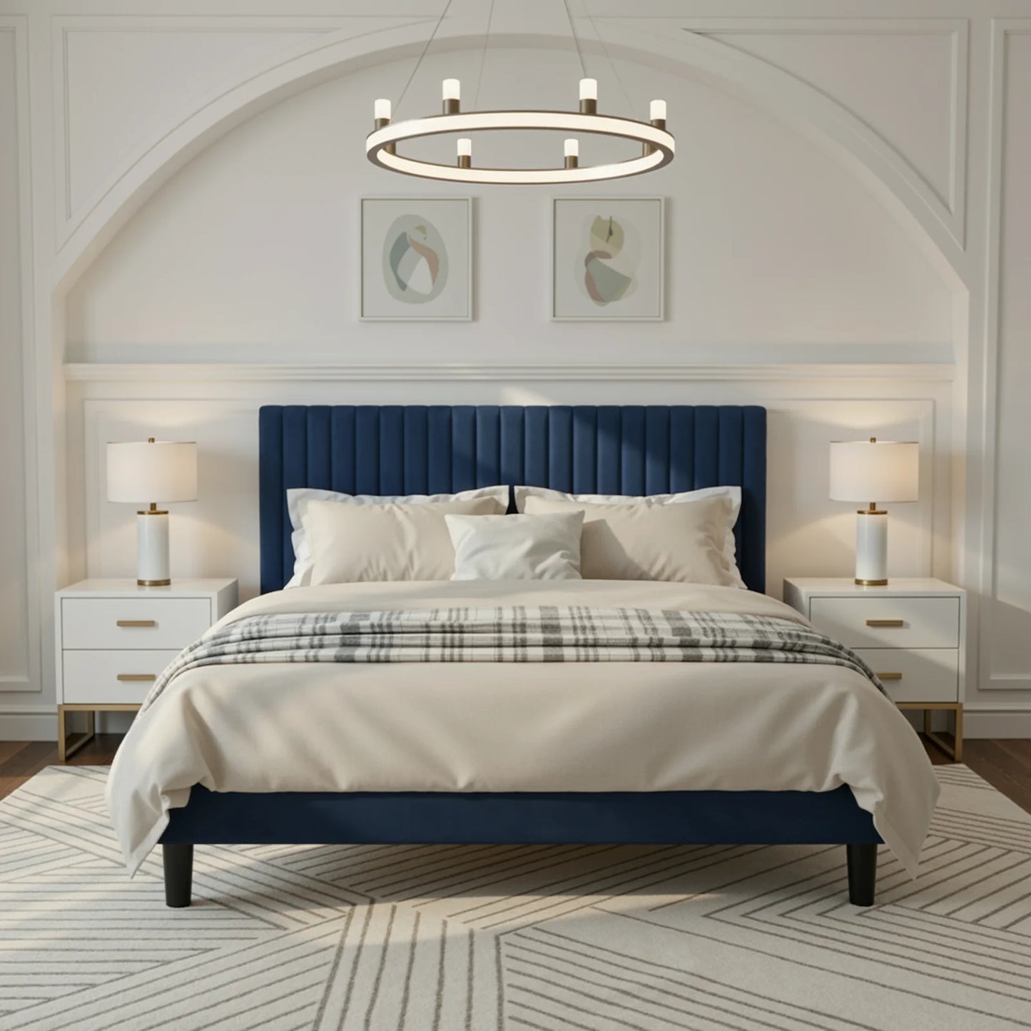 HOOMIC Velvet Upholstered Bed Frame With Channel Tufted Headboard