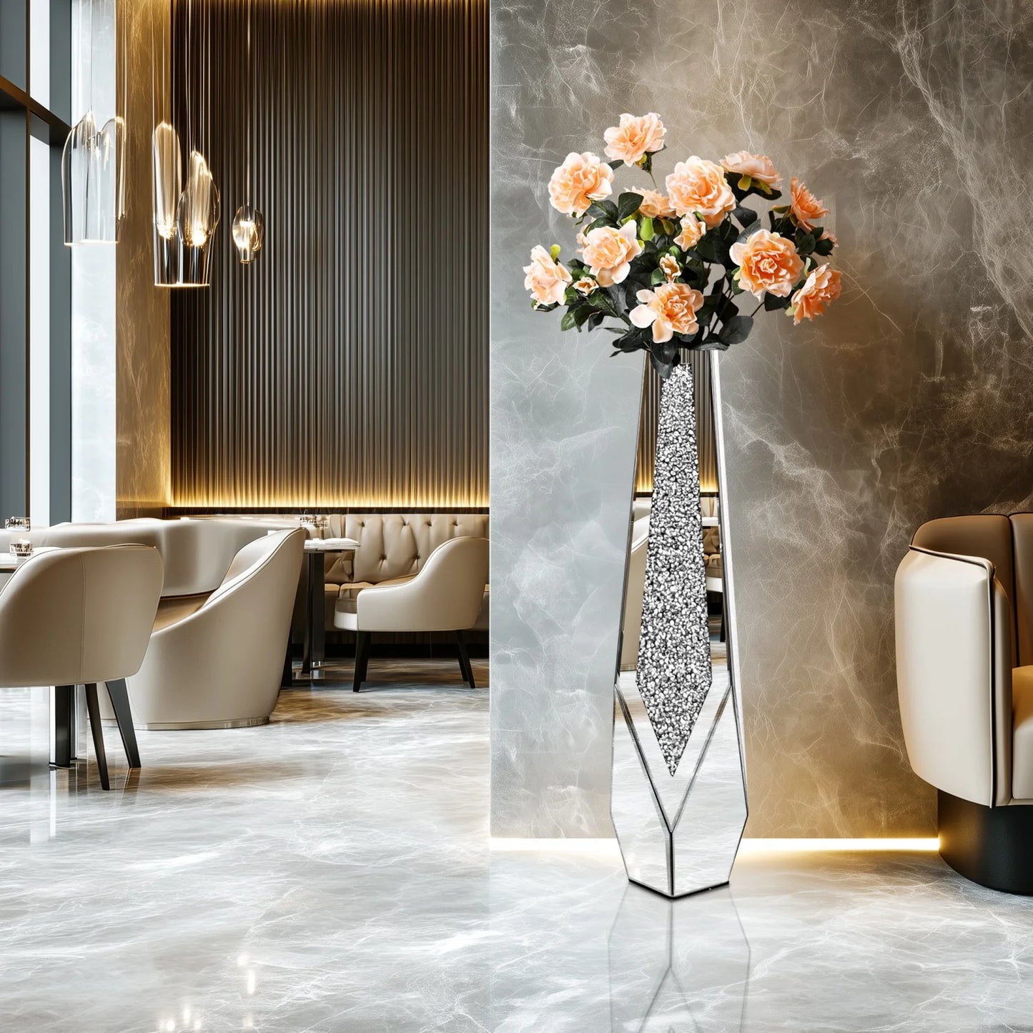 Function Crushed Diamond Mirrored Floor Vase Glass Flower Vase
