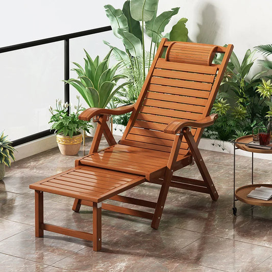 Folding Bamboo Lounge Chair Reclining Rocking Seat For Elderly Relaxation