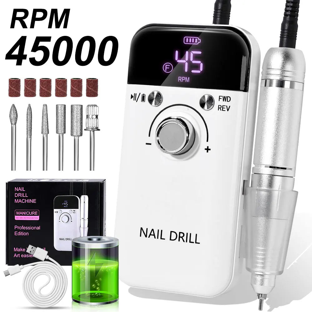 DMJ V6 45000 RPM Electric Nail Drill Polisher Kit Home