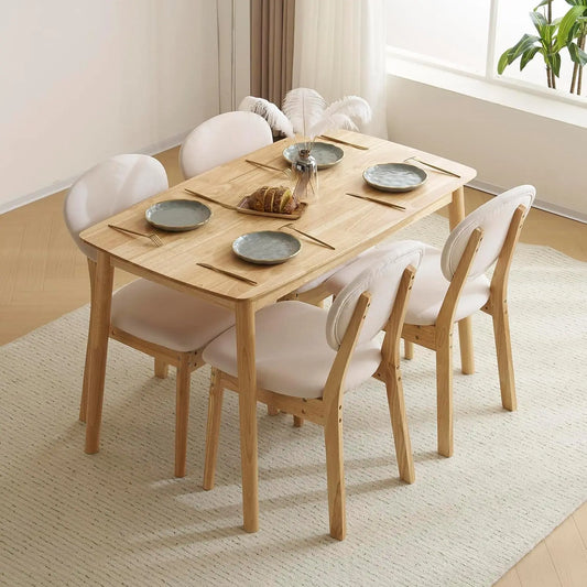 Mid Century Modern Wood Dining Table Set with Padded Seats