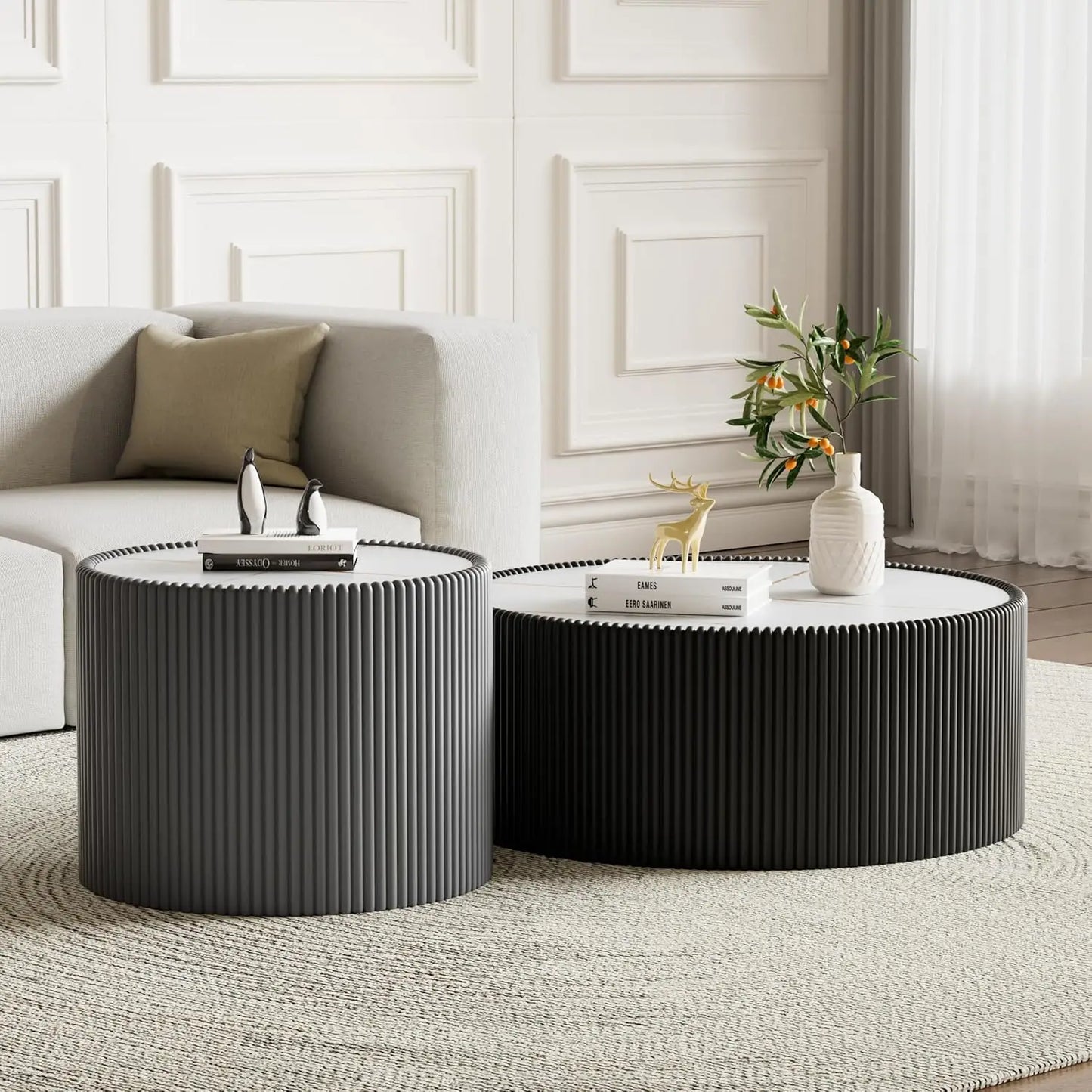 Two Piece Sintered Stone Coffee Table Set With PU Leather