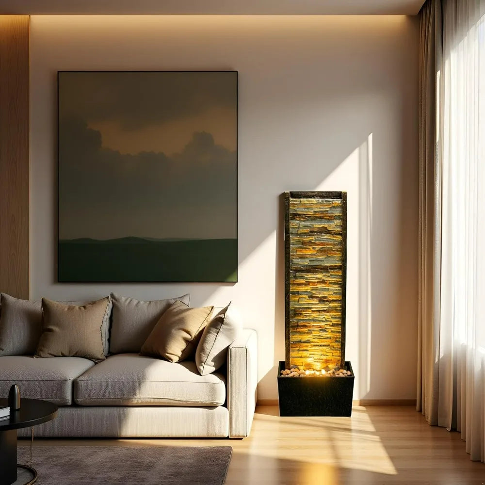 ChengPin Outdoor Indoor Illuminated Stone Cascade Waterfall Fountain