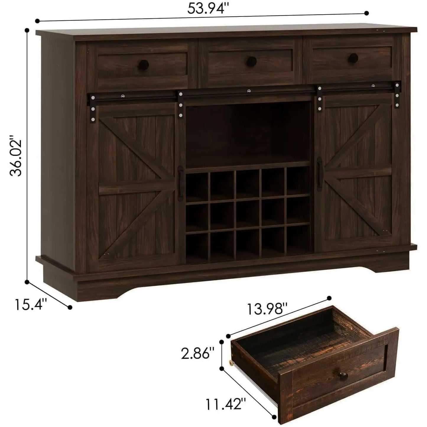 Farmhouse Coffee Bar Cabinet Sliding Barn Door with Adjustable Storage