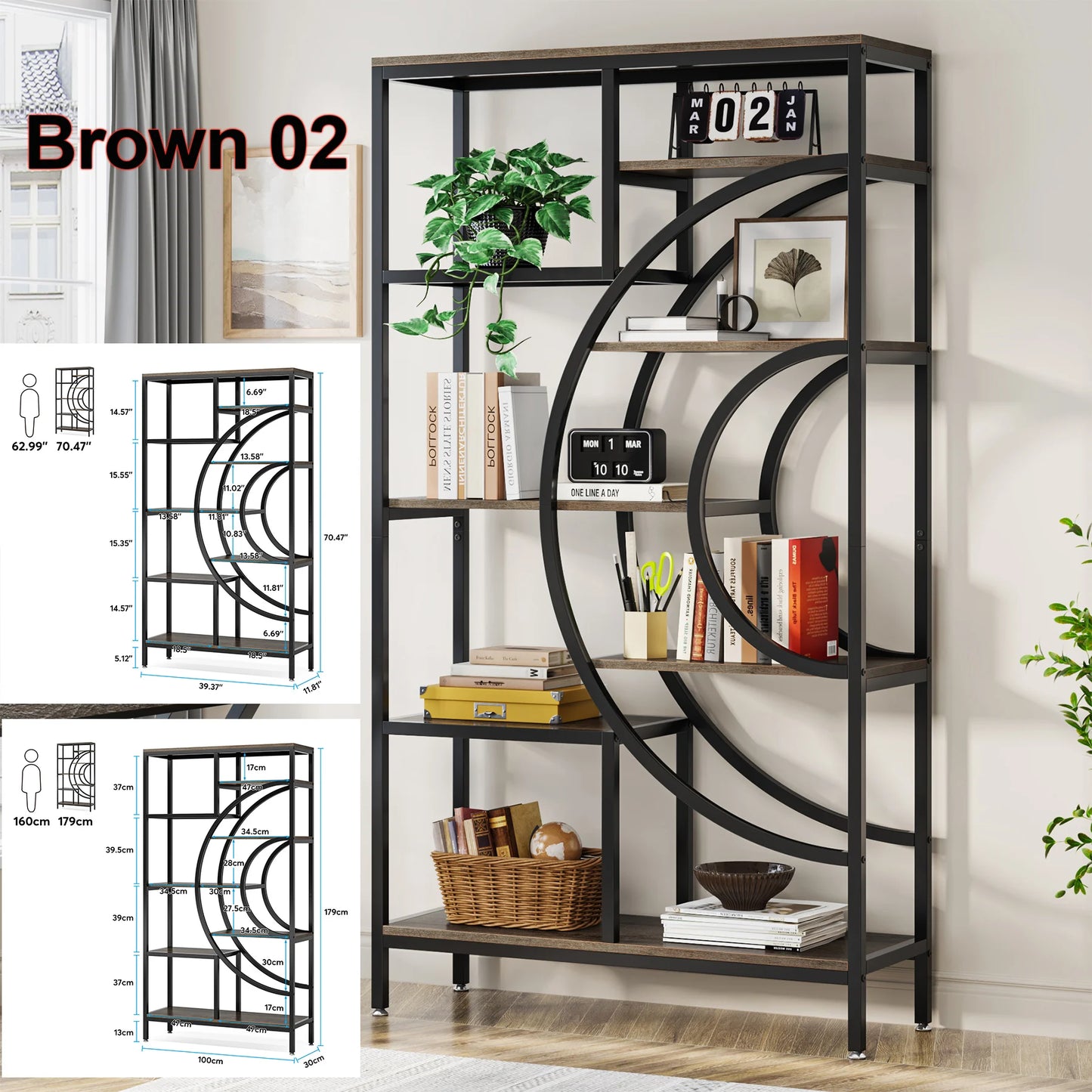 Tribesigns Industrial 5 Tier Etagere Bookshelf Freestanding Bookcase