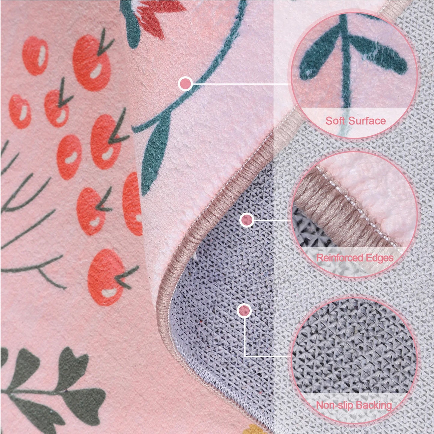 Floor Carpet Boho Floral Soft Rug Washable Non Slip