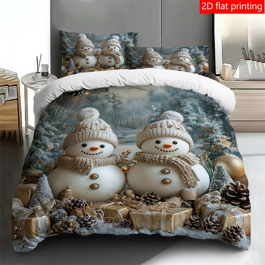 Zhejiang Christmas Snowman Pattern Quilt Cover Set 3 Piece Bedding