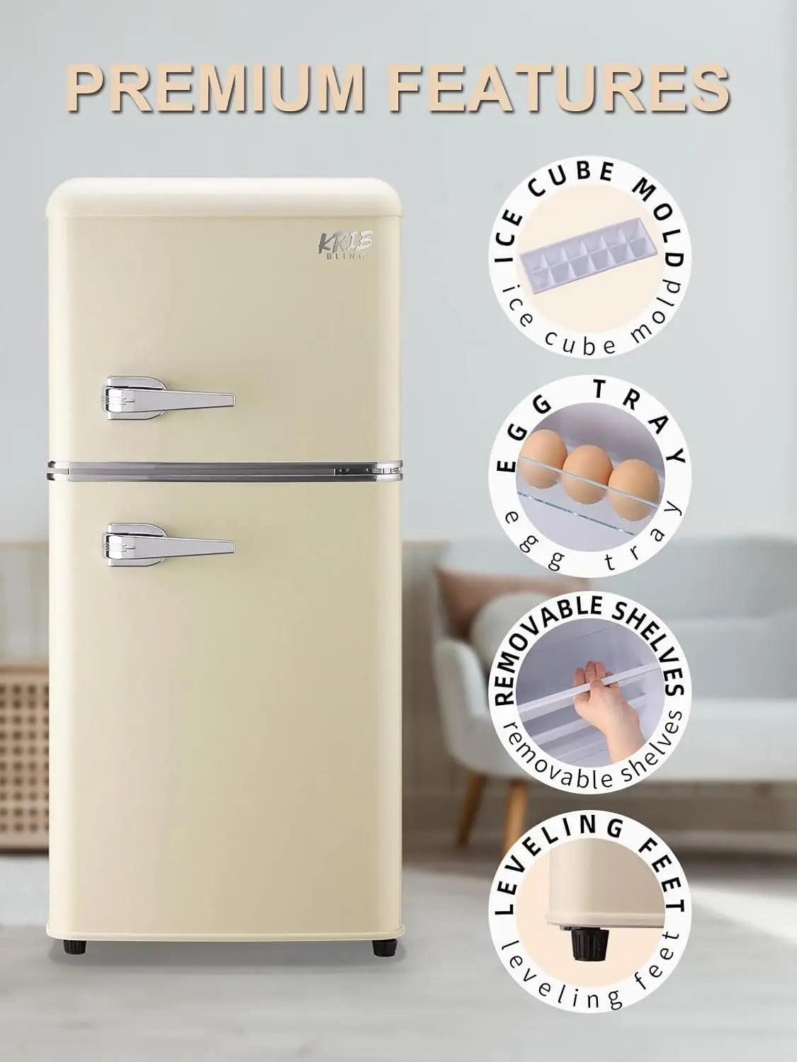 Krib Bling Retro Mini Fridge With Freezer For Home Office