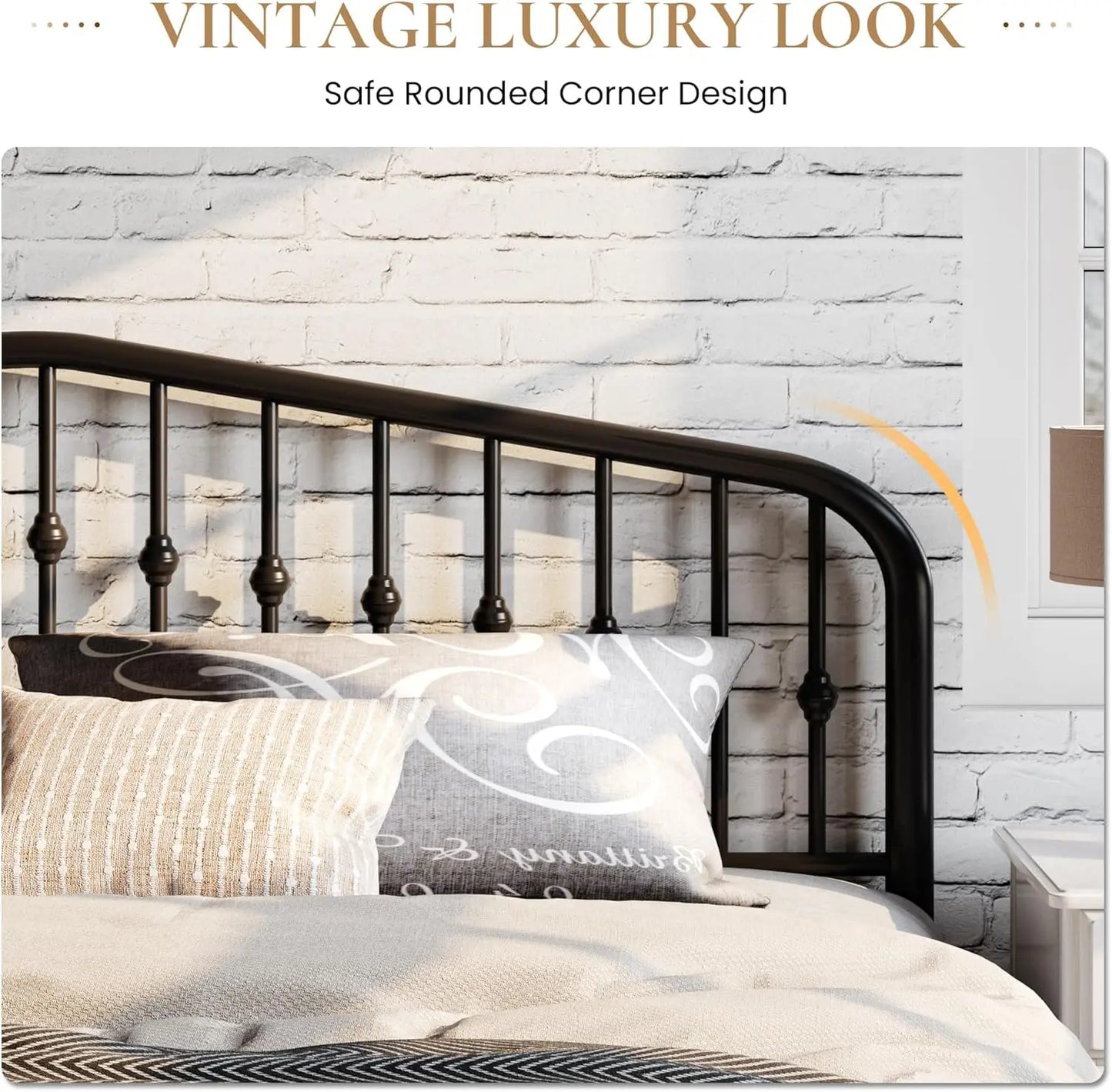 Metal Platform Bed Frame With Victorian Iron Headboard No Box Spring Needed