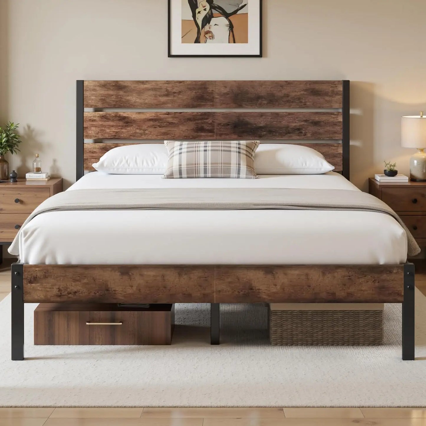 Bed Frame With Headboard And All Metal Support Rustic