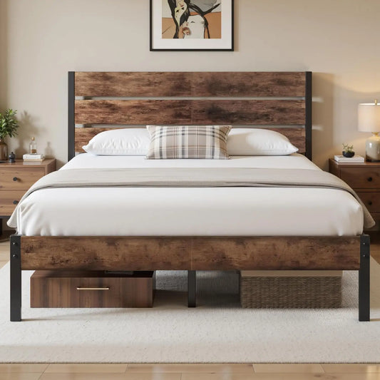Bed Frame With Headboard And All Metal Support Rustic