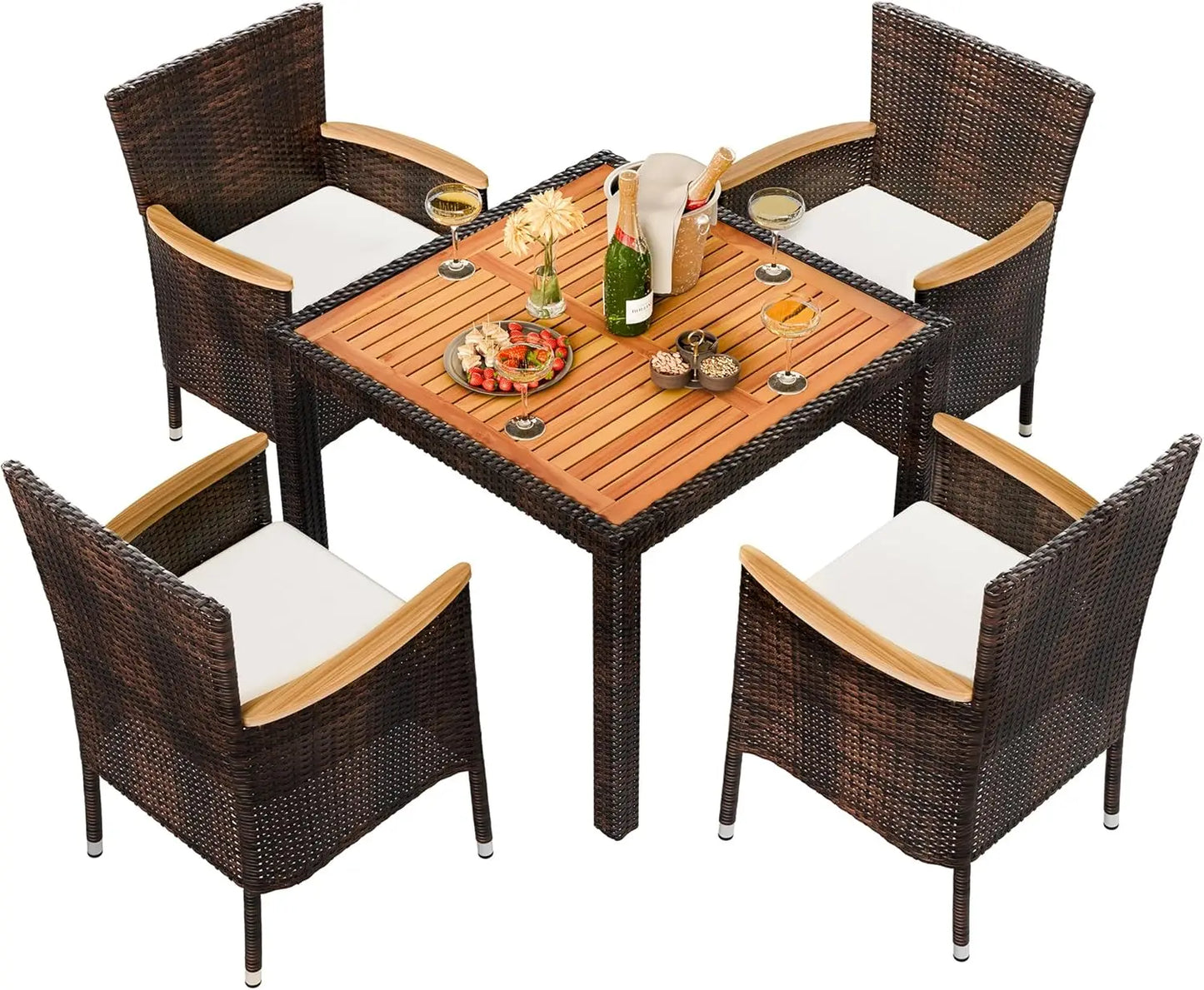 Five Piece Patio Dining Set With Wicker Chairs And Tabletop