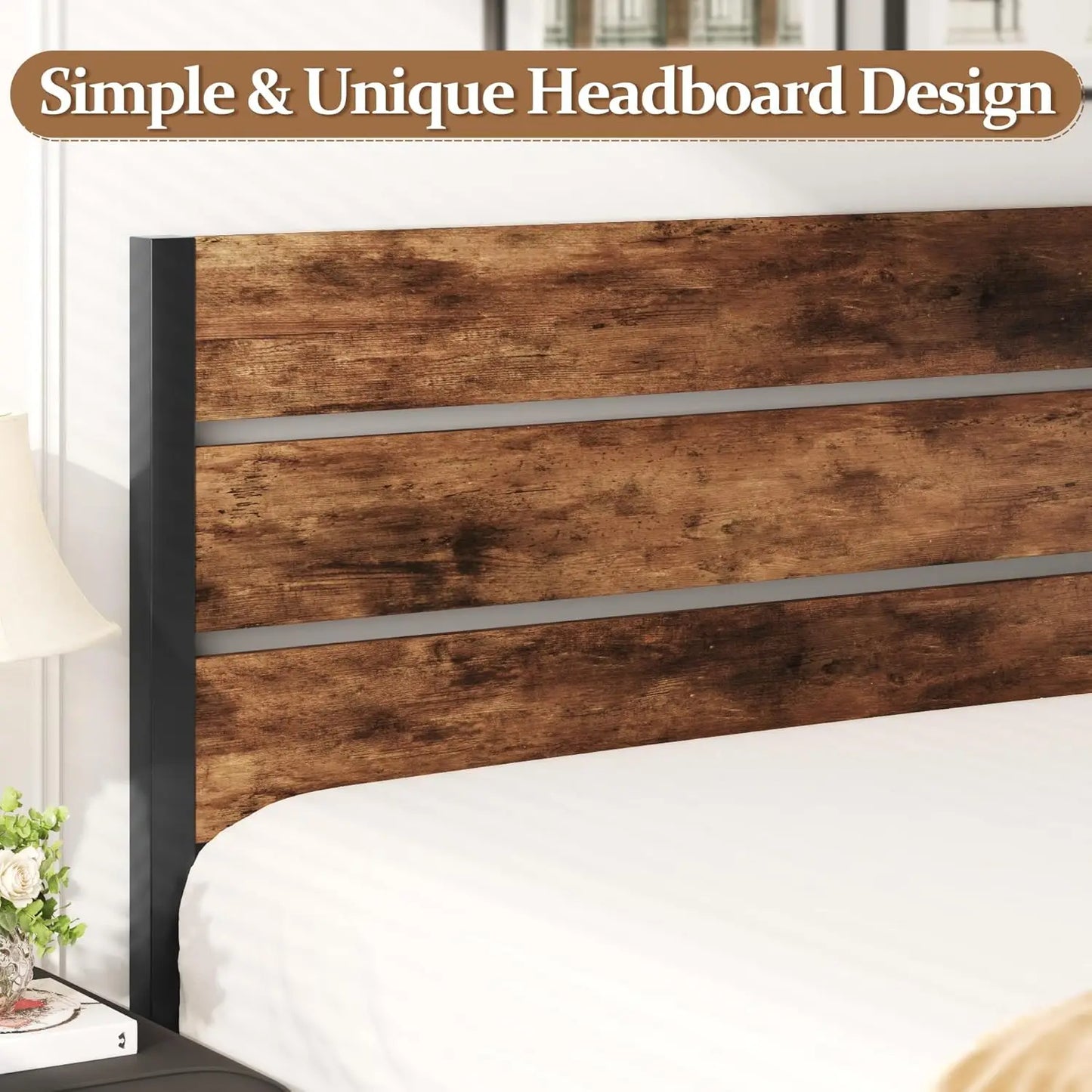 Bed Frame With Headboard And All Metal Support Rustic