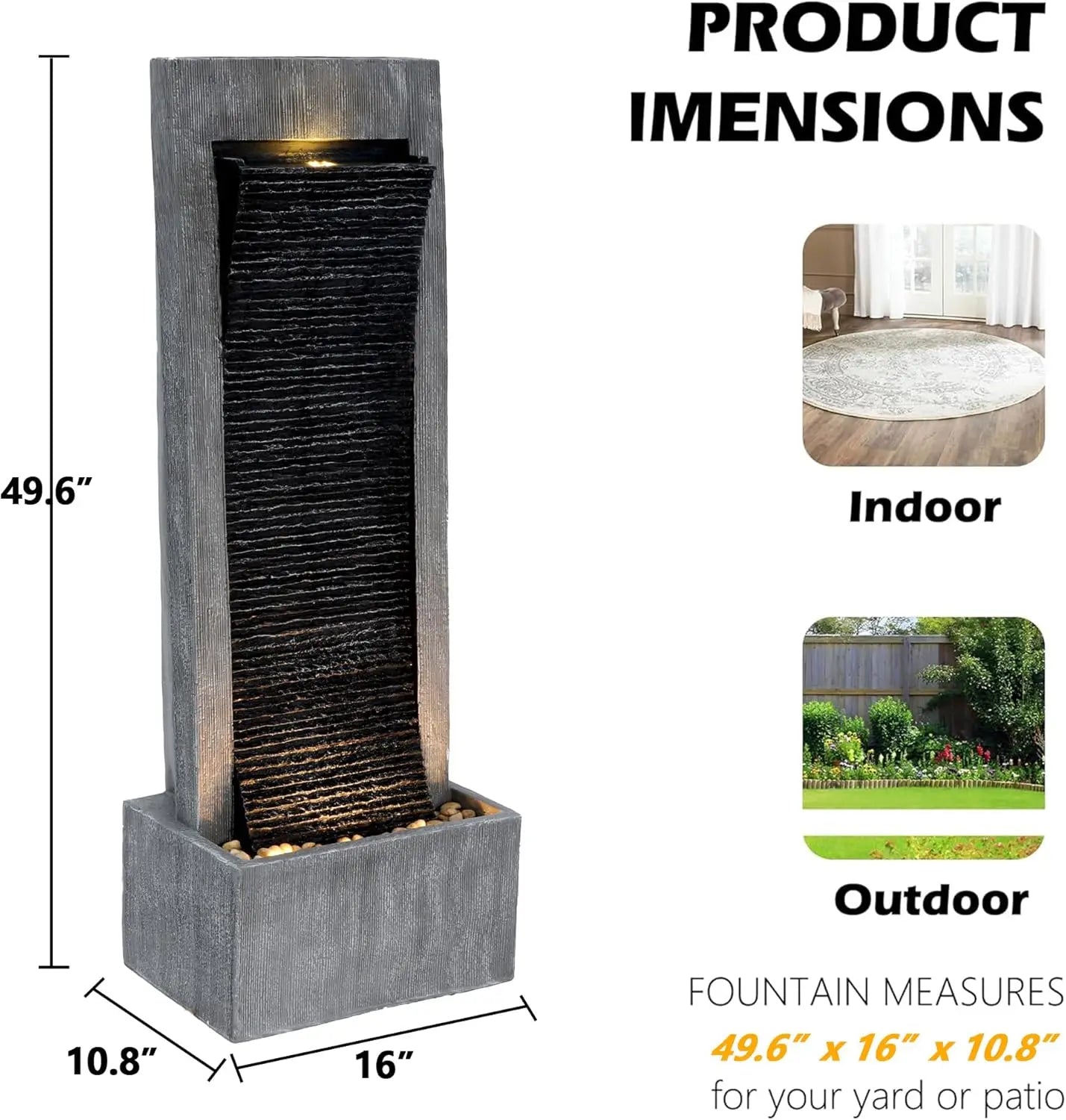 Titimom Cascading Rock Water Fountain With Lights Outdoor Patio