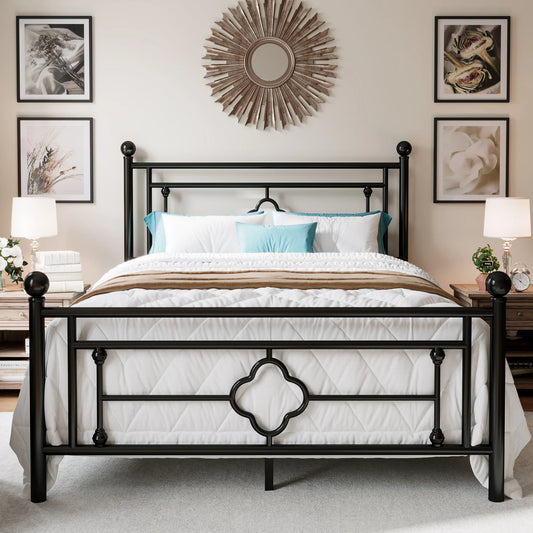 HOOMI Iron Platform Bed Frame Wrought Iron Headboard Footboard