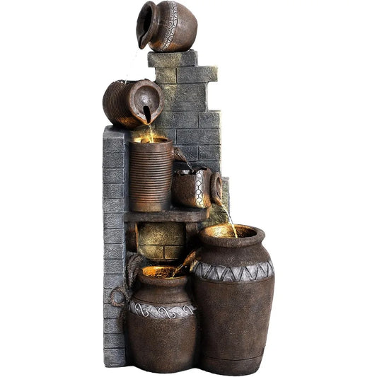 Grepatio 6 Tier Outdoor Water Fountain With LED Lights