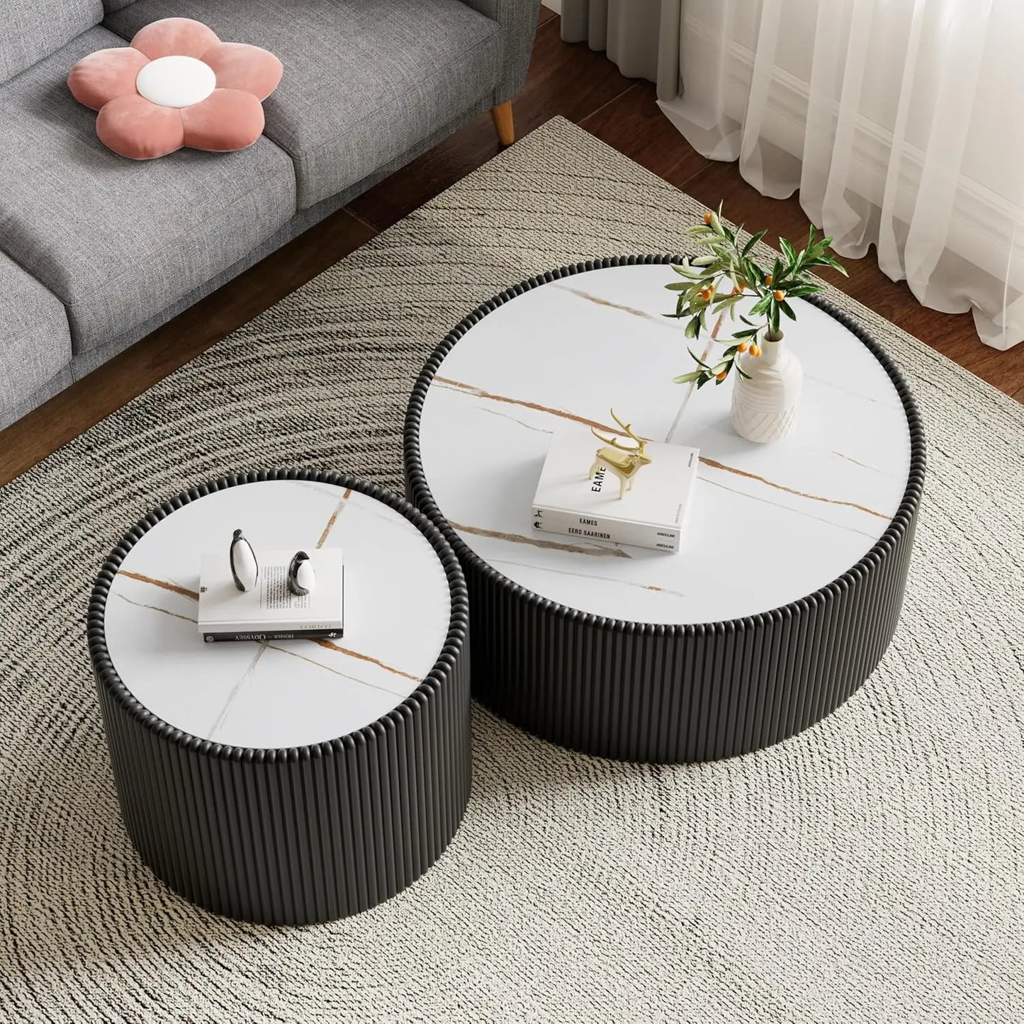 Two Piece Sintered Stone Coffee Table Set With PU Leather