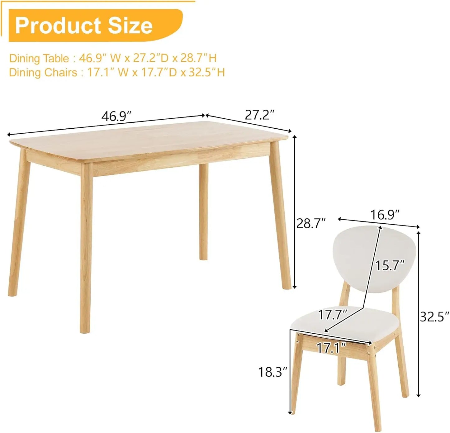 Mid Century Modern Wood Dining Table Set with Padded Seats