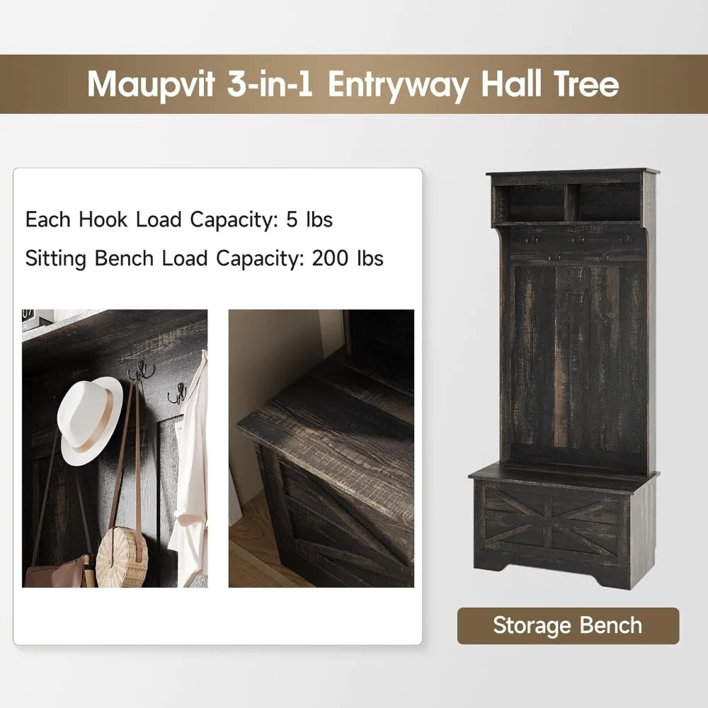 Entryway Bench With Coat Rack And Storage Cabinet Mud Room