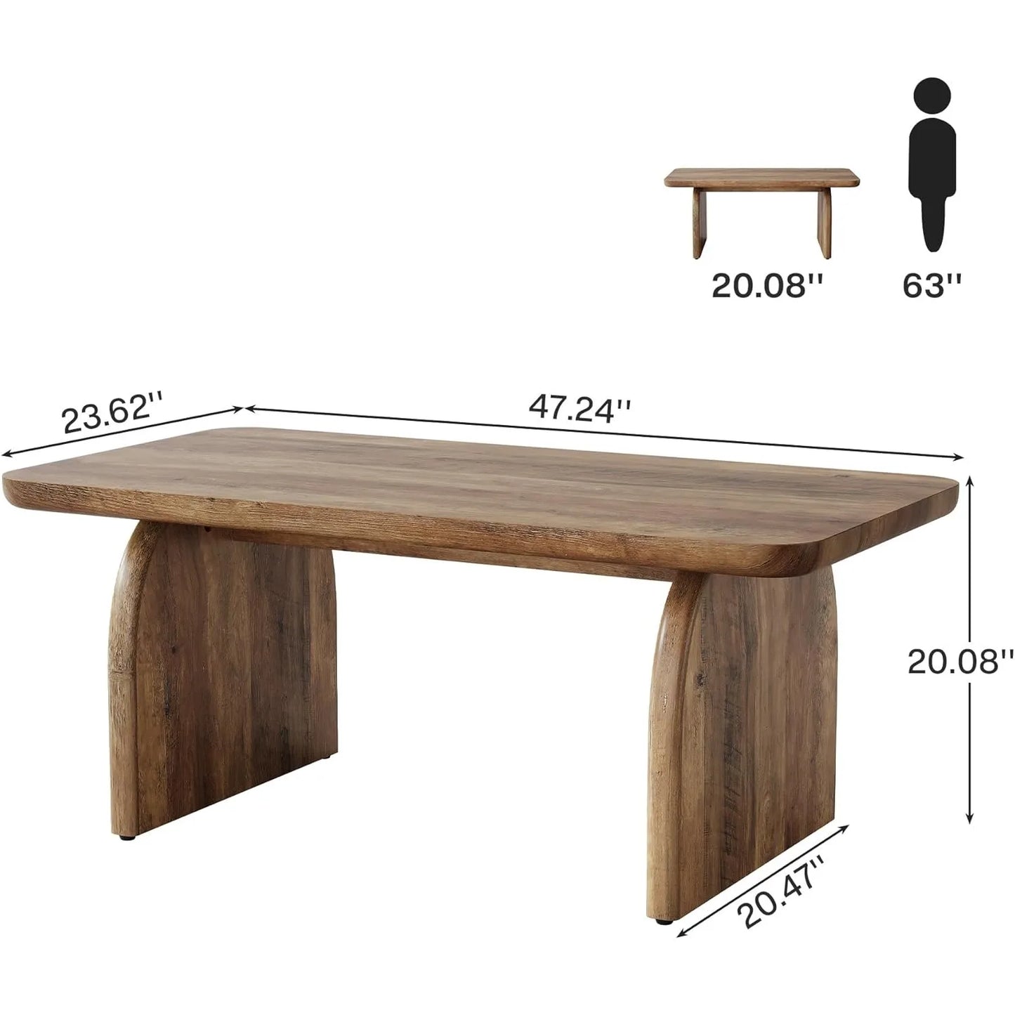 Little Tree Farmhouse Wood Rectangle Coffee Table With Sturdy Base