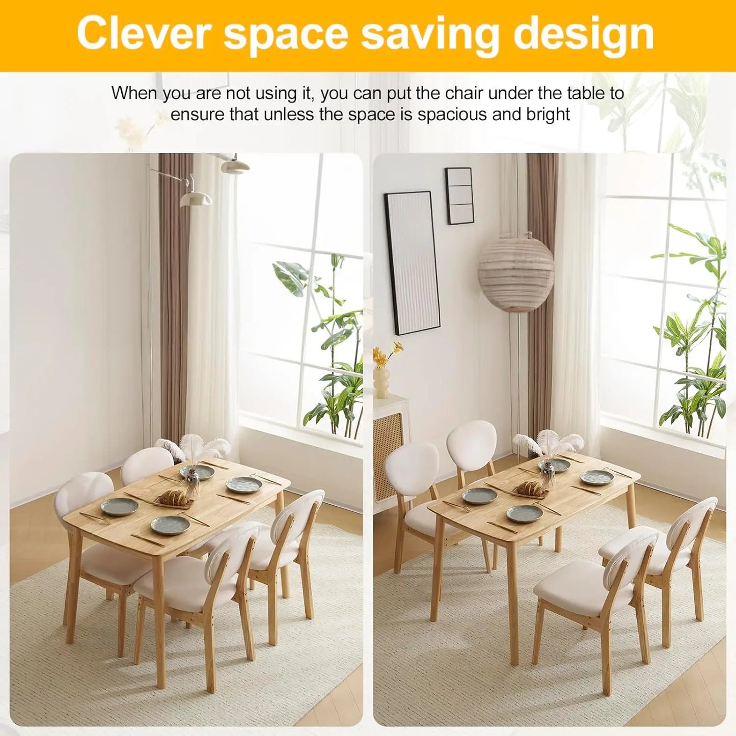 Mid Century Modern Wood Dining Table Set with Padded Seats
