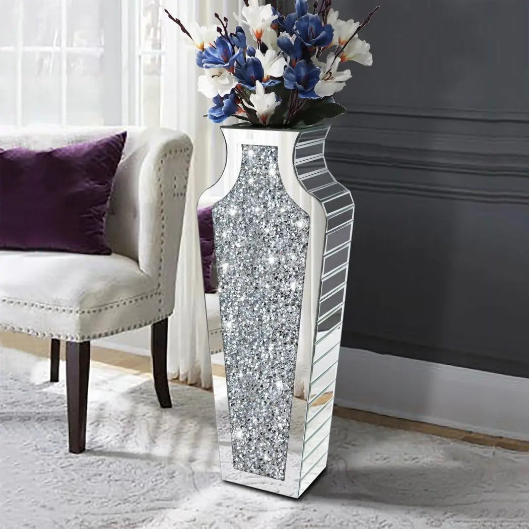 Function Crushed Diamond Mirrored Floor Vase Glass Flower Vase