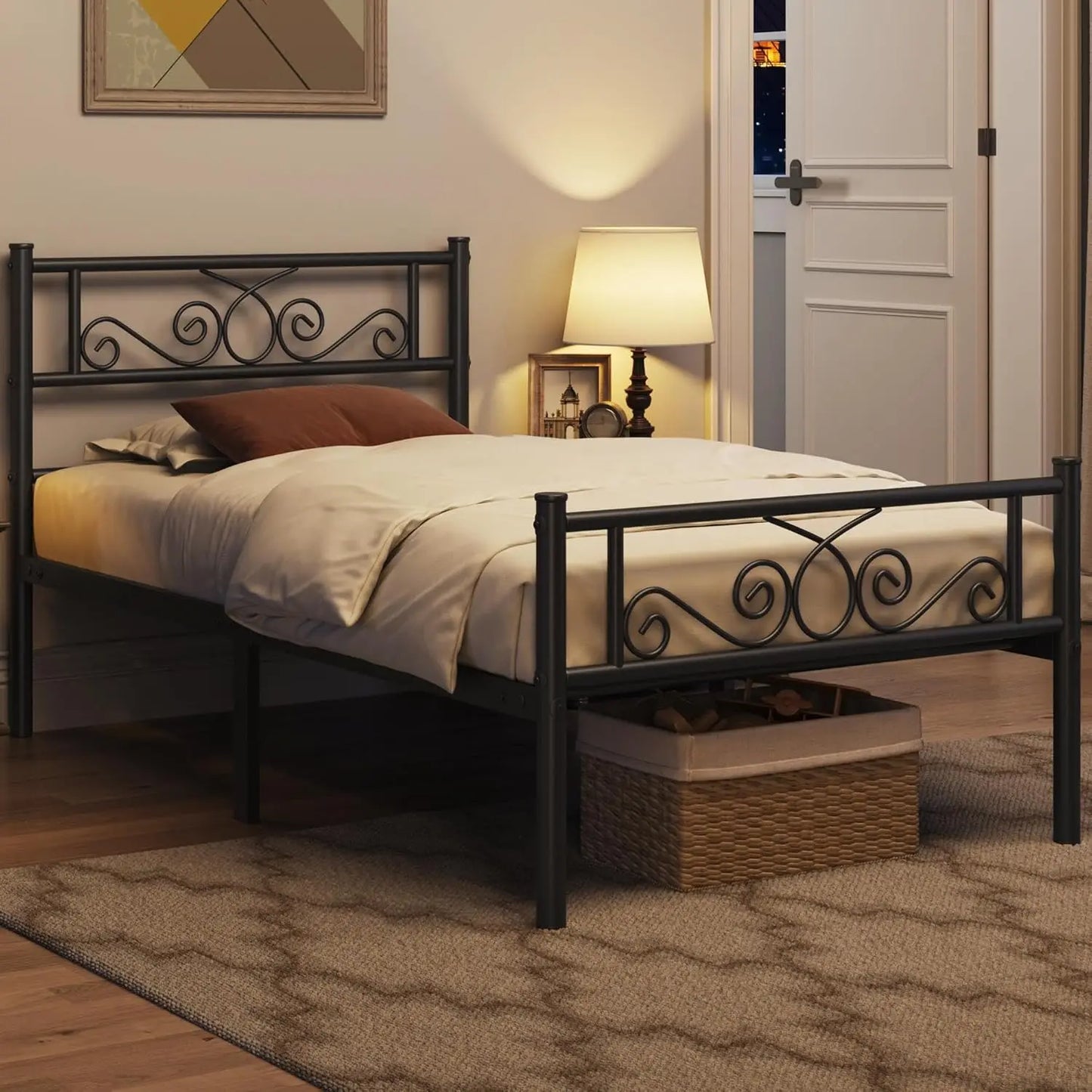 Metal Bed Frame With Headboard And Footboard Easy Assembly