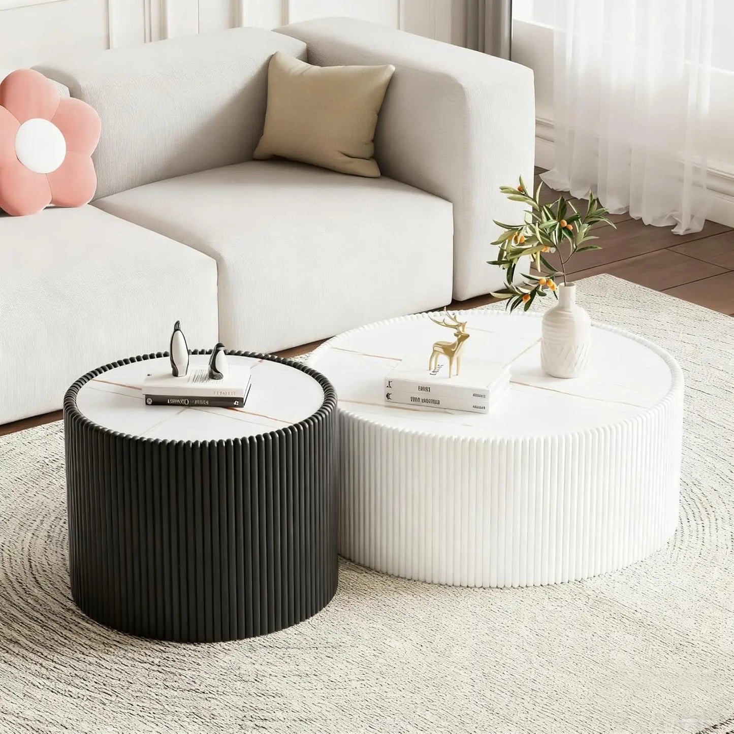 Two Piece Sintered Stone Coffee Table Set With PU Leather