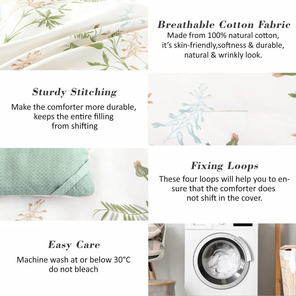 Botanical Comforter Set 3pc Leaves Pattern Bedding