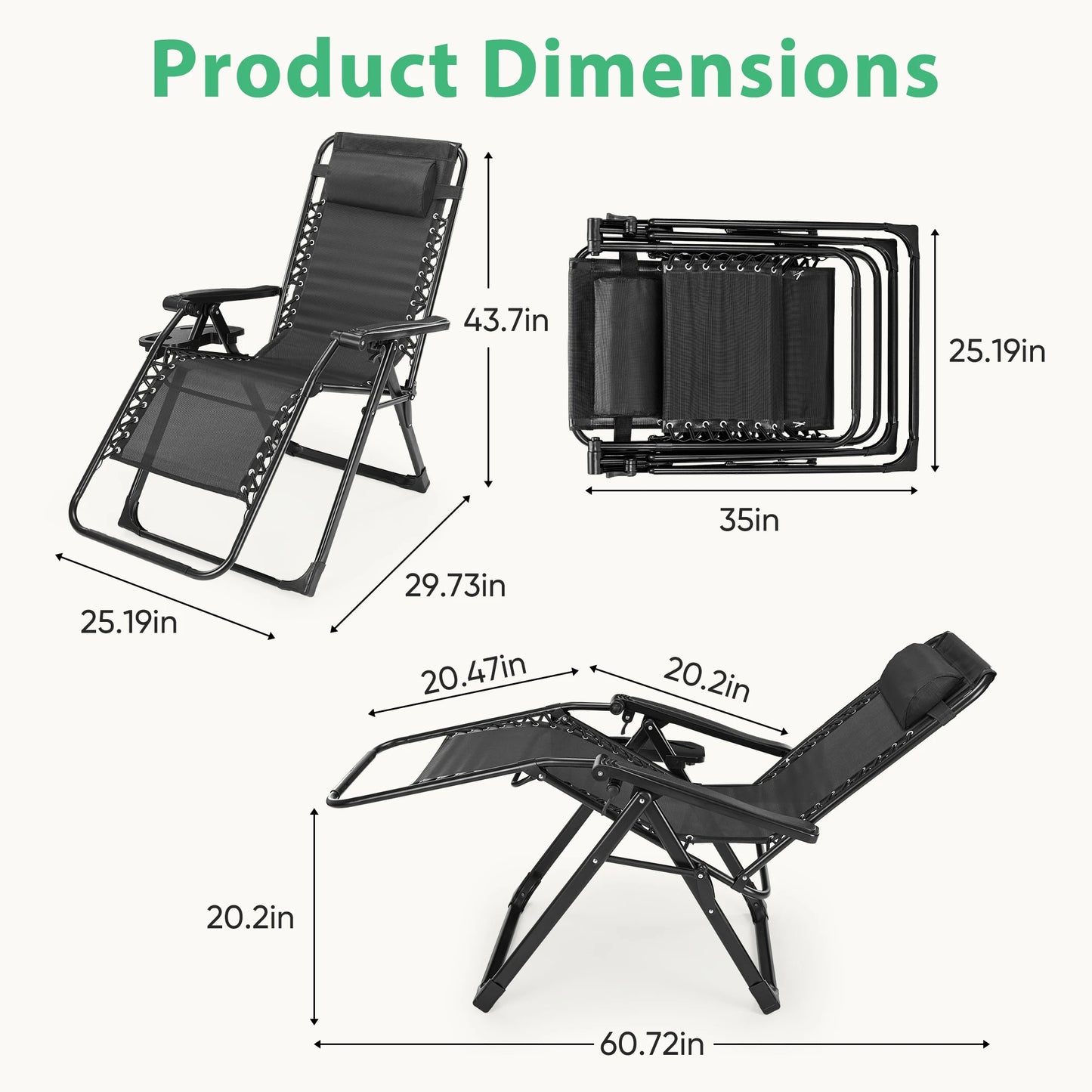 JHK Zero Gravity Recliner Folding Outdoor Chair With Cup Holders