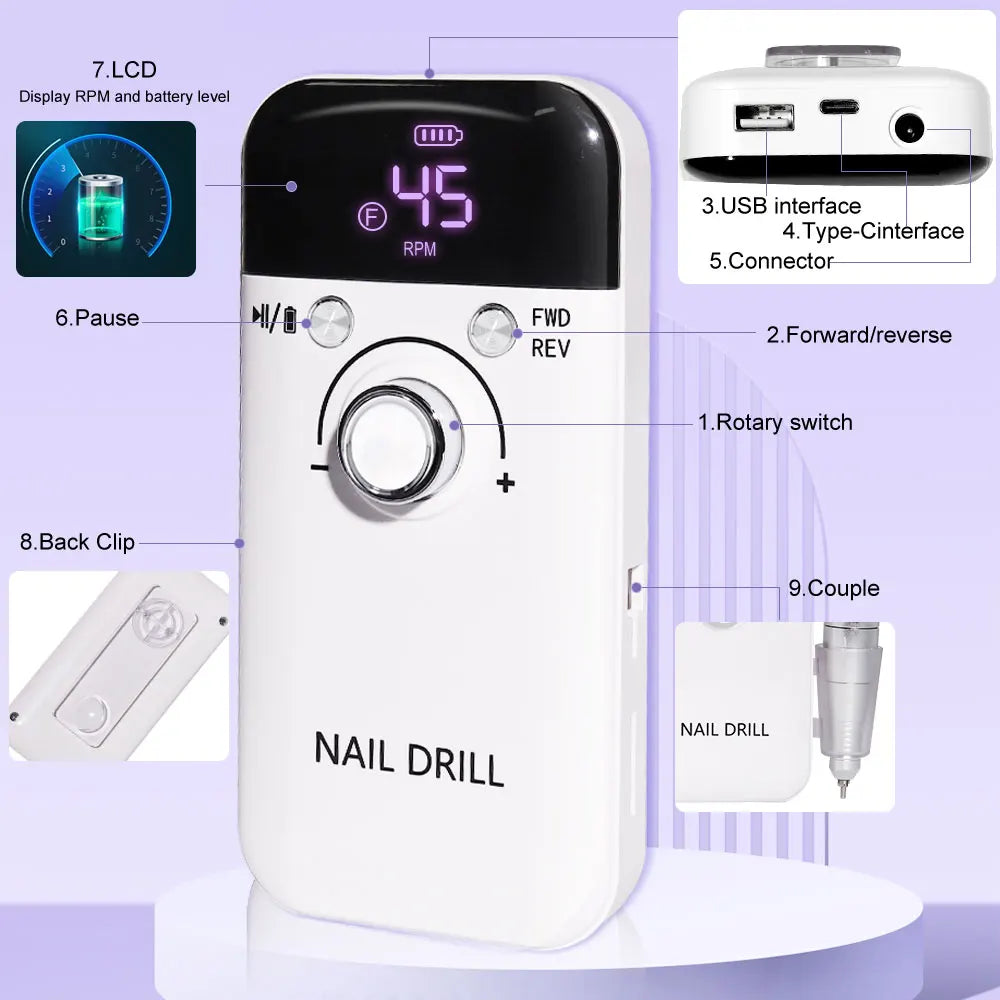 DMJ V6 45000 RPM Electric Nail Drill Polisher Kit Home