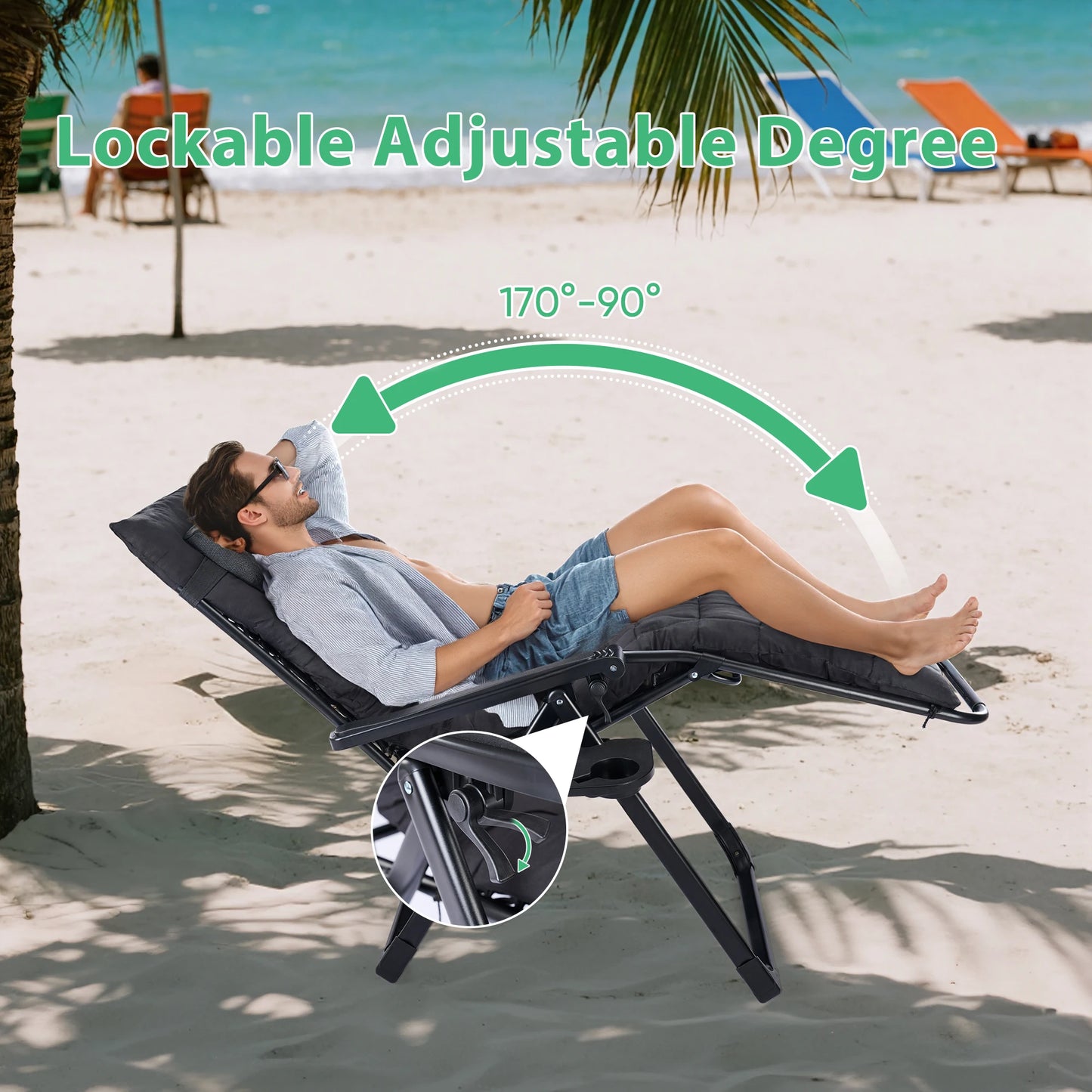 JHK Zero Gravity Recliner Folding Outdoor Chair With Cup Holders