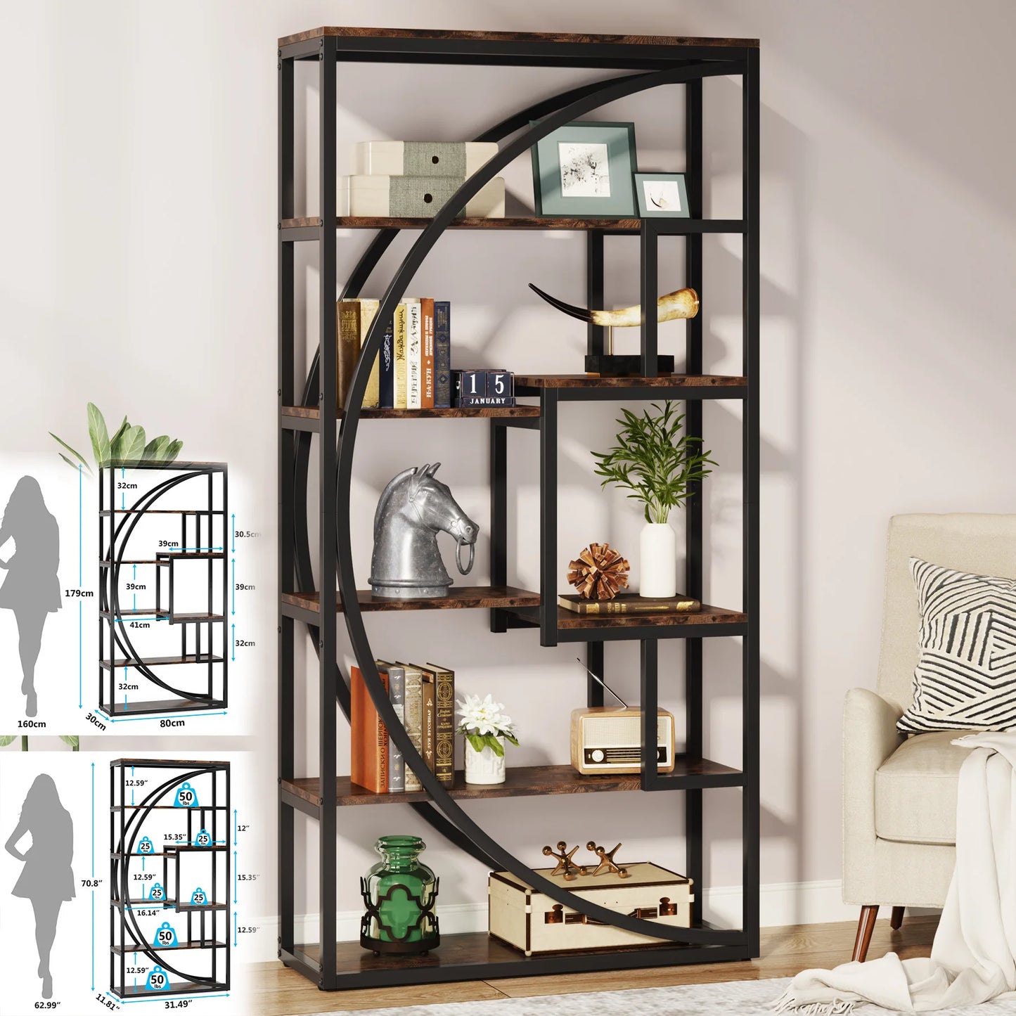 Tribesigns Industrial 5 Tier Etagere Bookshelf Freestanding Bookcase