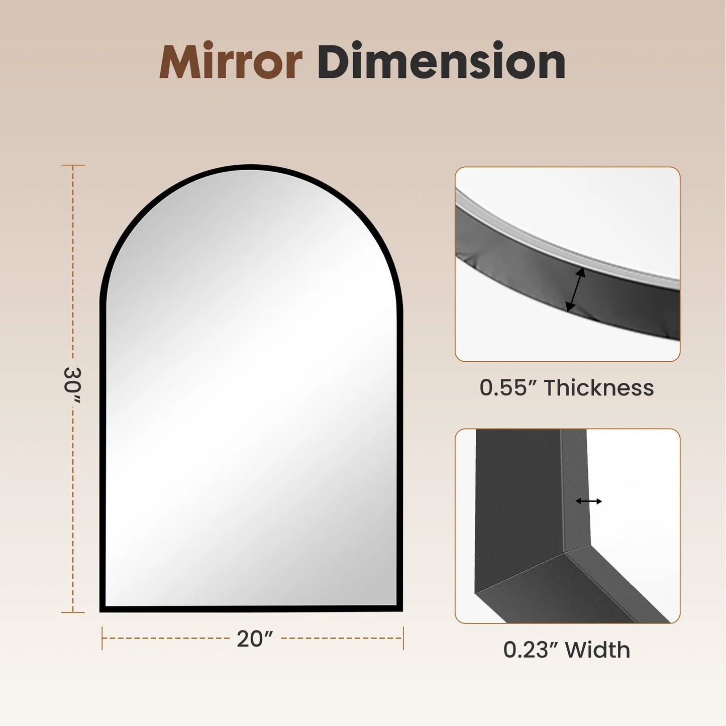 JHK Arched Metal Framed Wall Mirror For Bathroom And Entryway