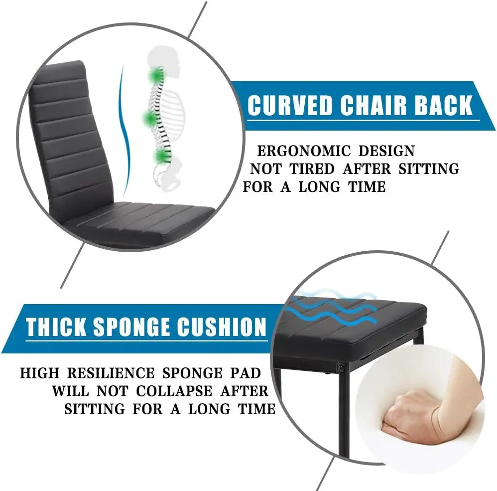 XMSJ 5 Piece Dining Table Set Glass Kitchen 4 Upholstered Chairs Modern