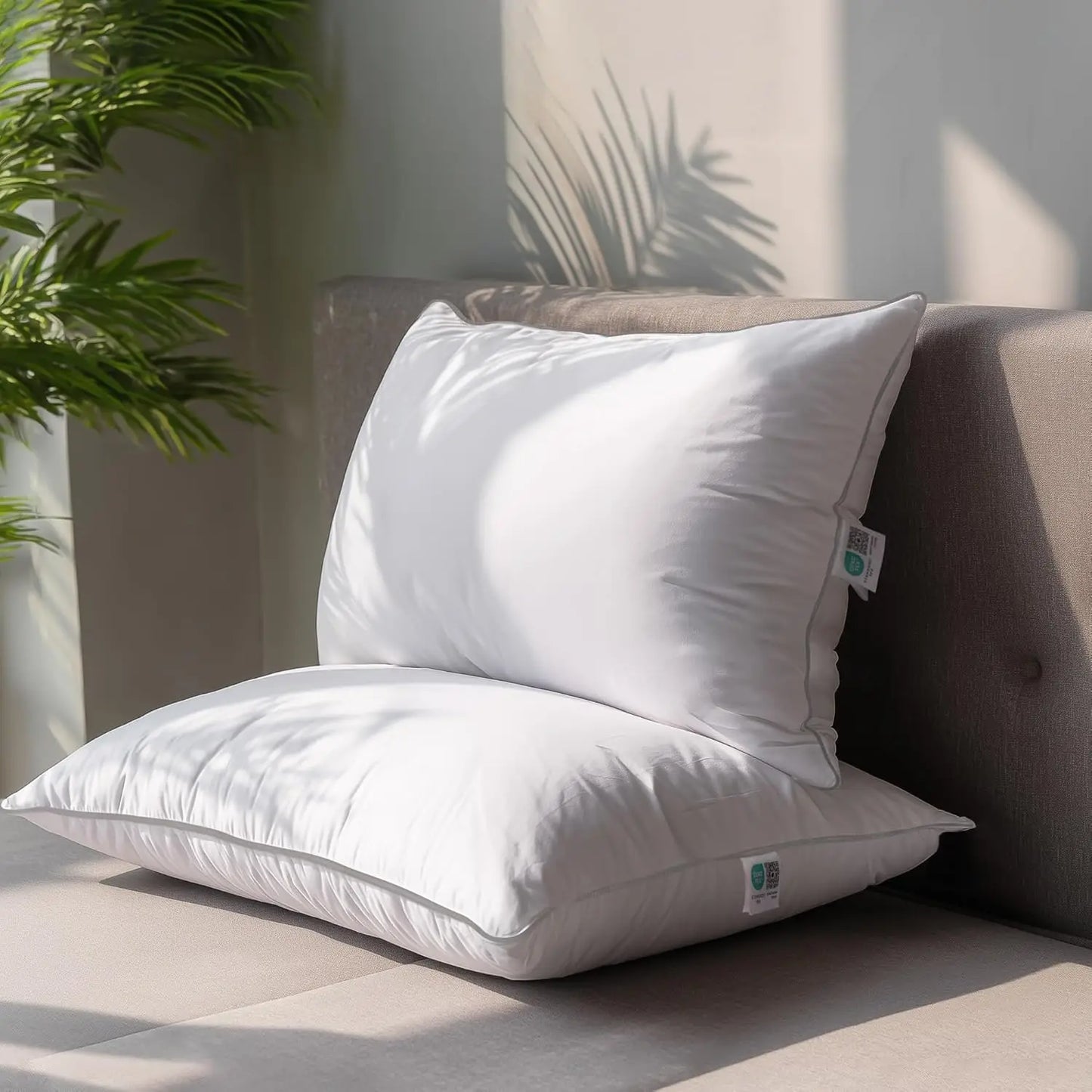 WQSPRING Goose Feather Down Pillows Two Pack Cotton Cover For Back Sleepers