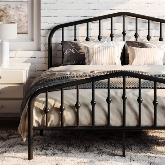 Metal Platform Bed Frame With Victorian Iron Headboard No Box Spring Needed