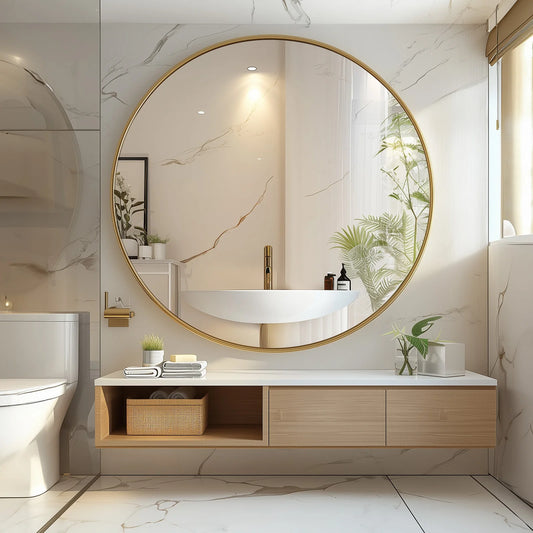 JHK Round Vanity Mirror Wall Mounted Matte Metal Frame