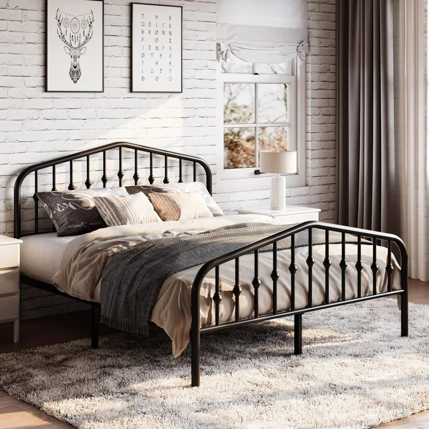 Metal Platform Bed Frame With Victorian Iron Headboard No Box Spring Needed