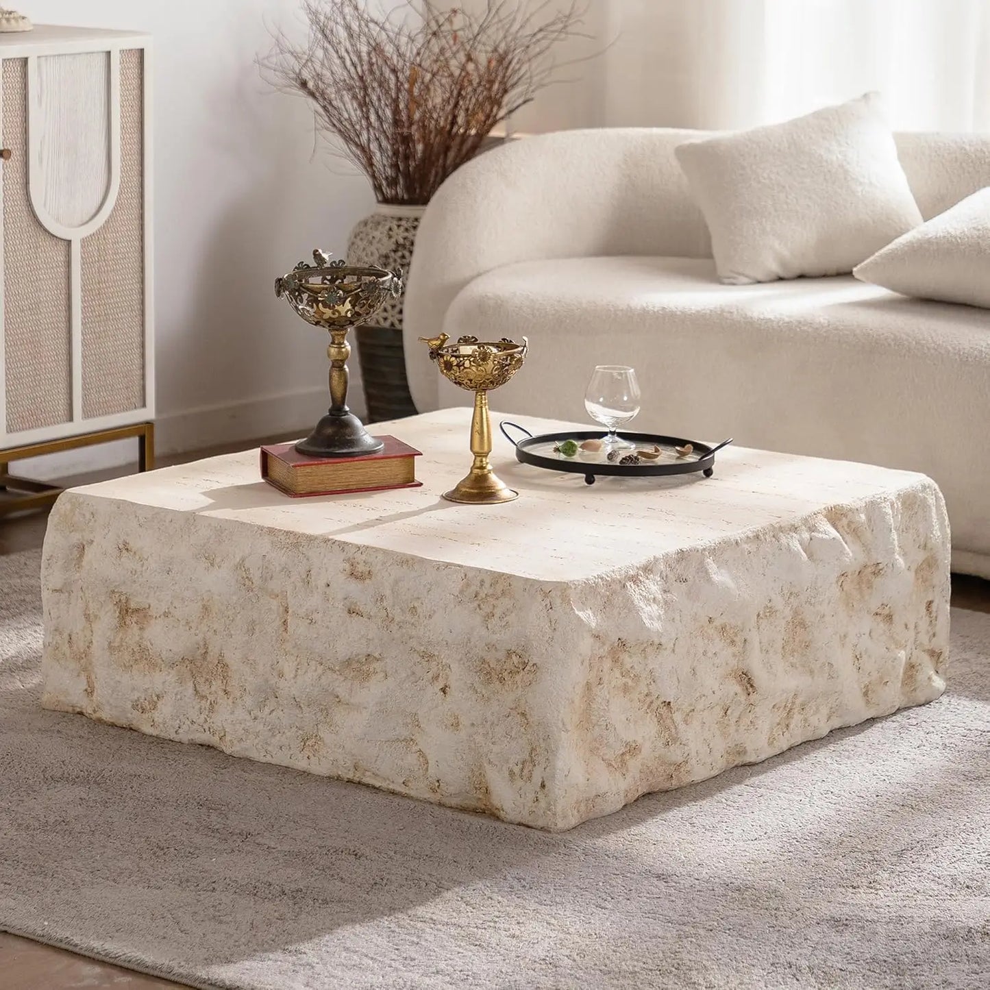 Mid Century Round Coffee Table With Vintage Faux Stone Design