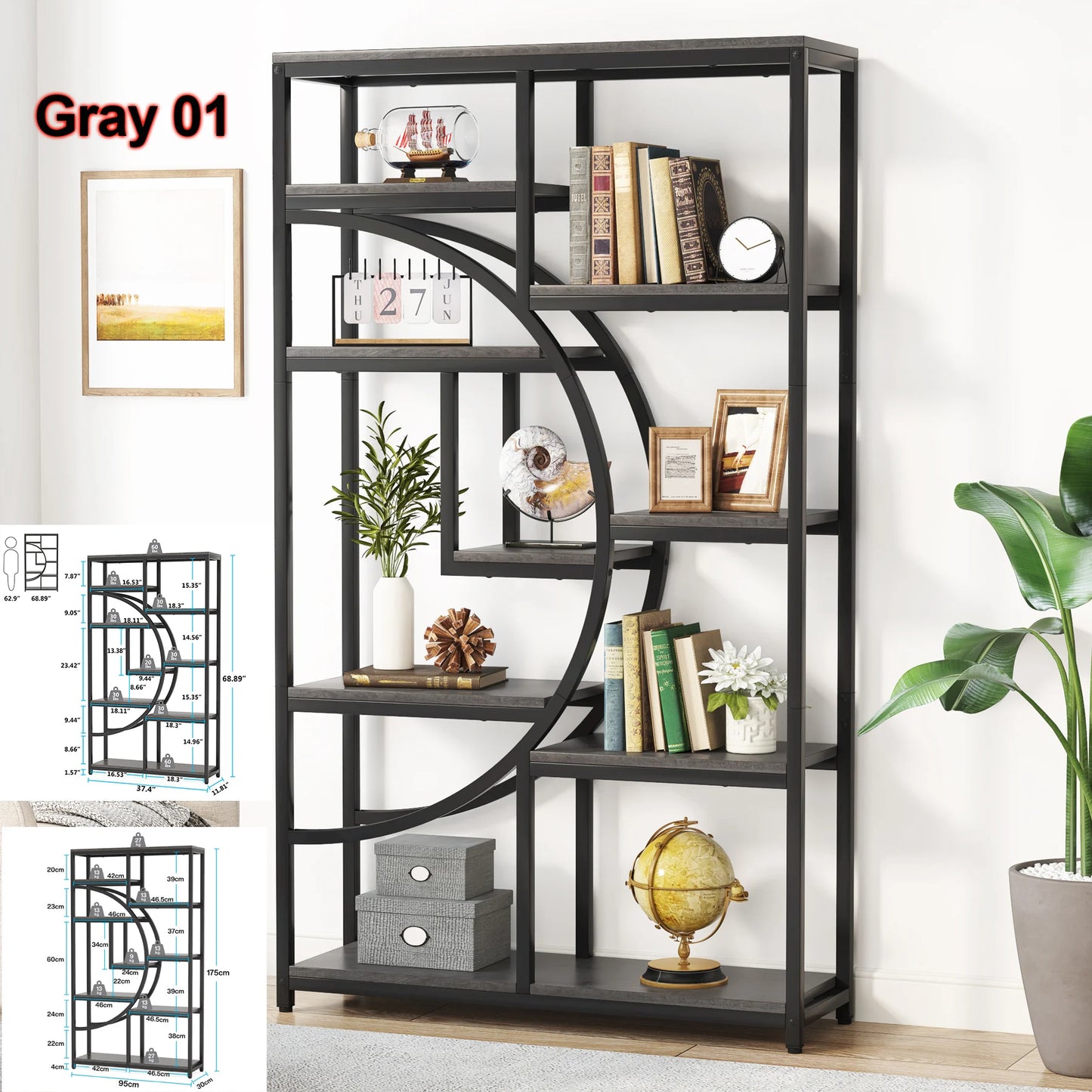 Tribesigns Industrial 5 Tier Etagere Bookshelf Freestanding Bookcase