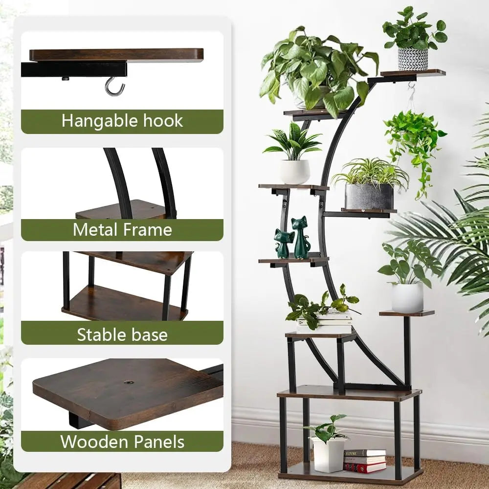 Indoor Plant Stand With Grow Light 9-Tier Metal Shelf