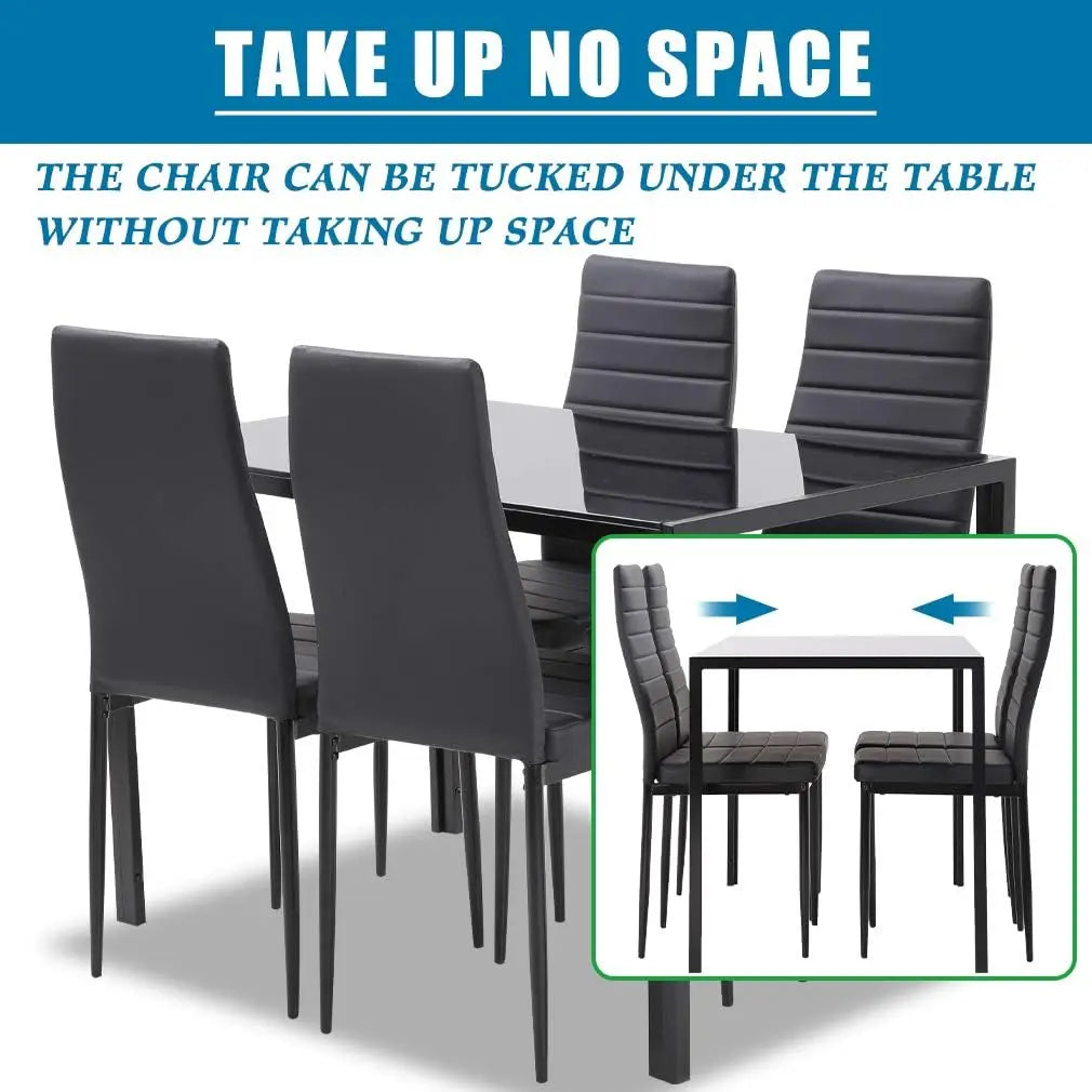 XMSJ 5 Piece Dining Table Set Glass Kitchen 4 Upholstered Chairs Modern