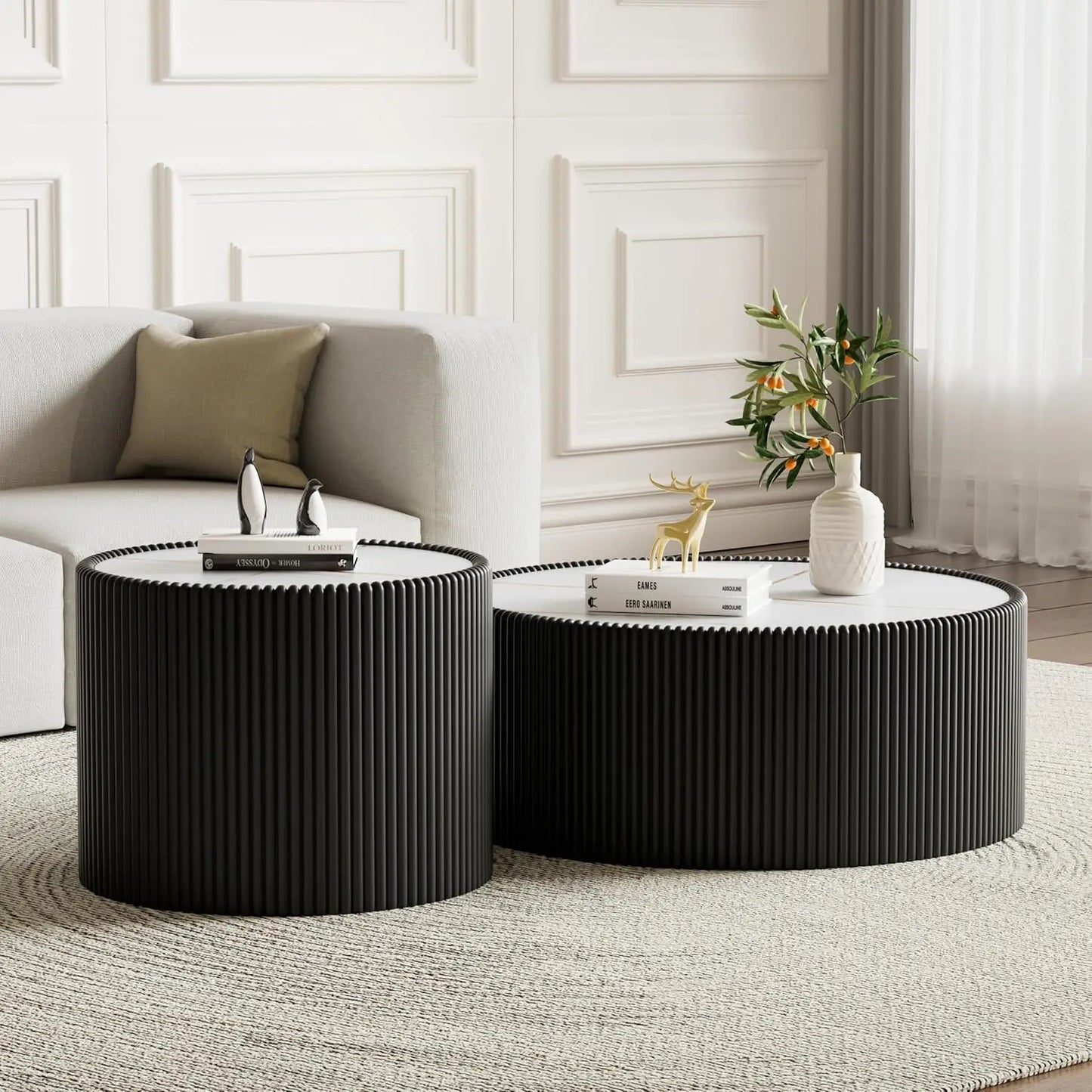 Two Piece Sintered Stone Coffee Table Set With PU Leather