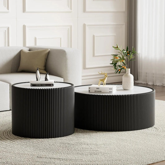 Two Piece Sintered Stone Coffee Table Set With PU Leather